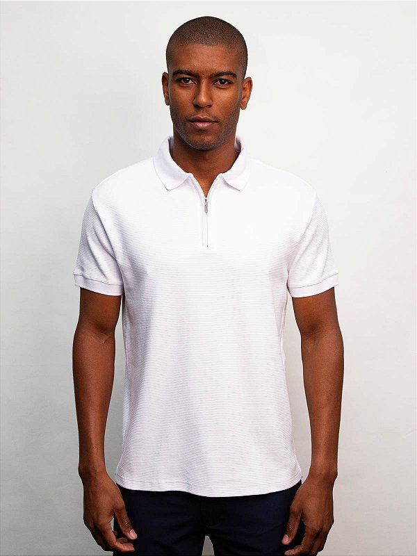 Polo Zíper Suedine Branco Aramis