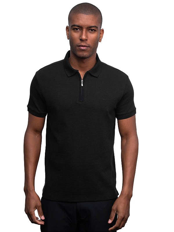Polo Zíper Suedine Preto Aramis