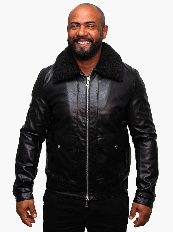 Jaqueta Aviator Couro Eco Preto Ville de France
