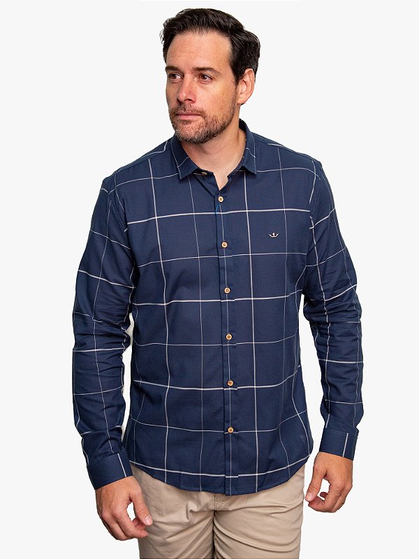 Camisa Manga Longa Slim Xadrez Marinho Docthos