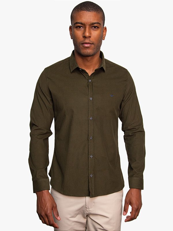 Camisa Manga Longa Slim Veludo Verde Docthos