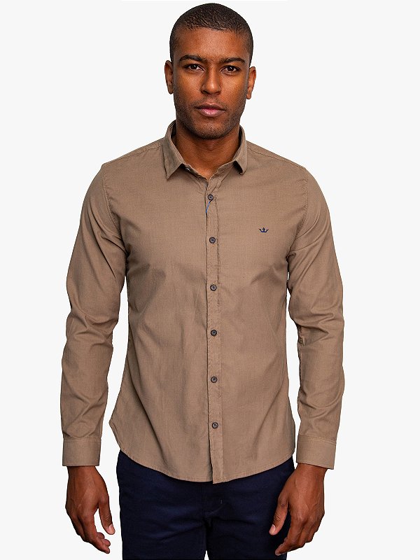 Camisa Manga Longa Slim Veludo Cáqui Docthos