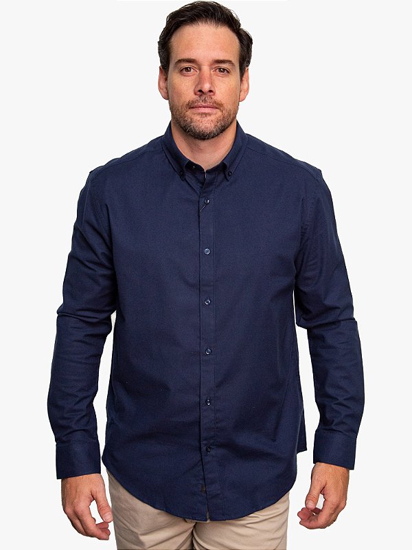 Camisa Manga Longa Slim Oxford Button Down Stretch Aramis Marinho