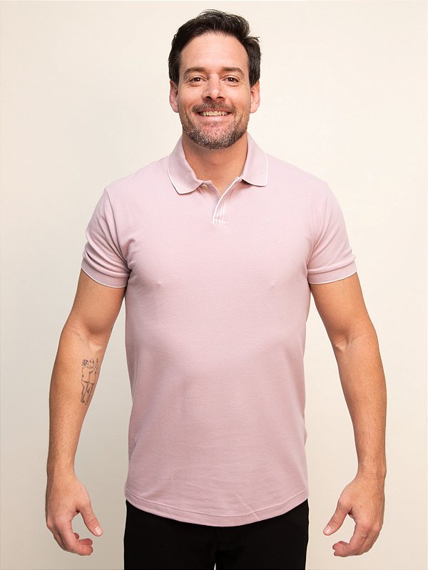 Polo Piquet Detalhe Retilinea Aramis Rosa Seco