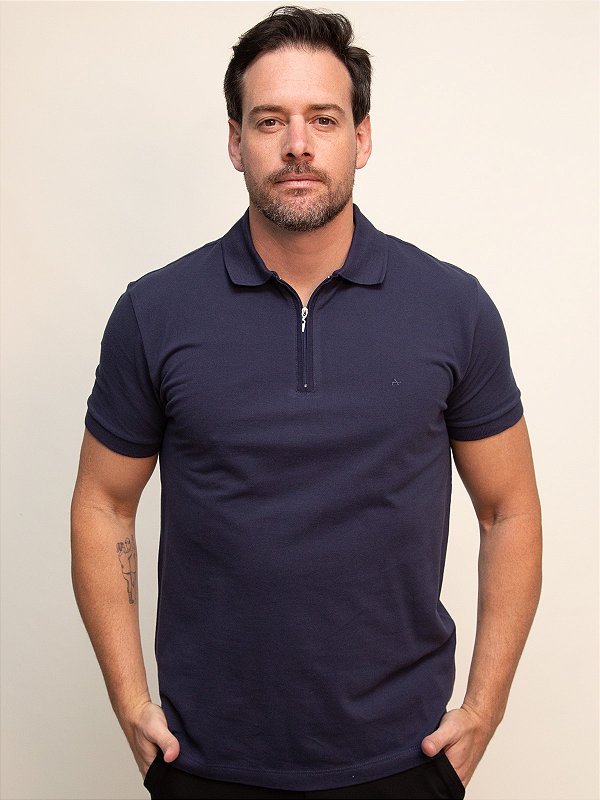 Polo Piquet Zíper Aramis Navy