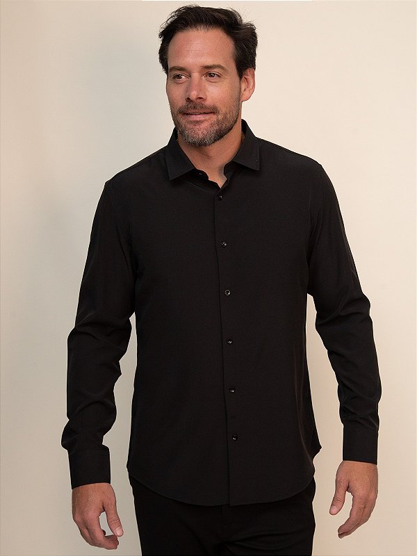 Camisa Soft Tech Slim Giacomelli Uomo Preto