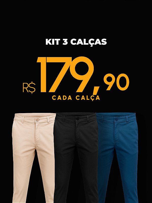 Kit 3 Calças Chino Slim Liquid Repeler Giacomelli Uomo
