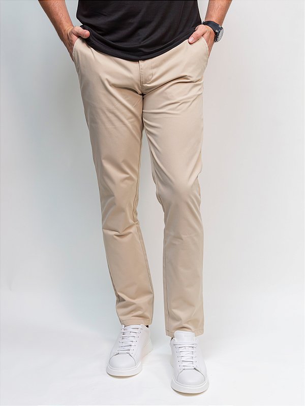 Calça Chino Slim Liquid Repeler Giacomelli Uomo Areia