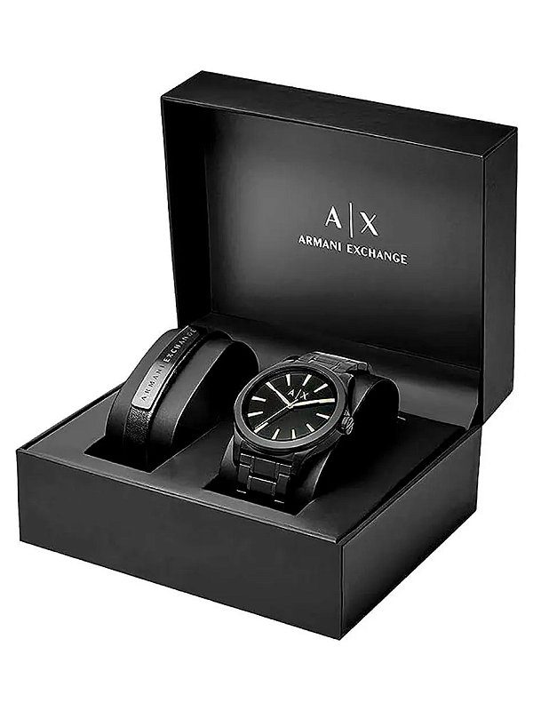 Kit Relógio Armani Exchange Quartz Aço Inox com Pulseira Preto