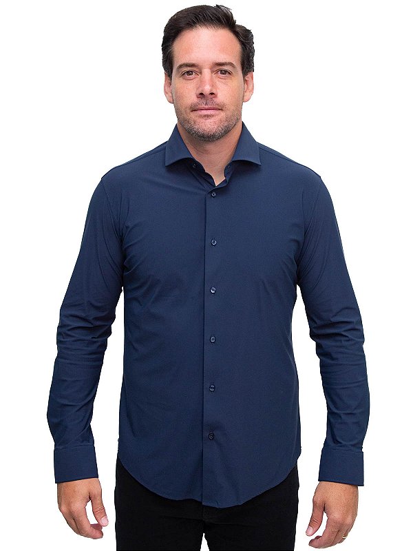 Camisa Tech Manga Longa Slim Marinho Ville de France