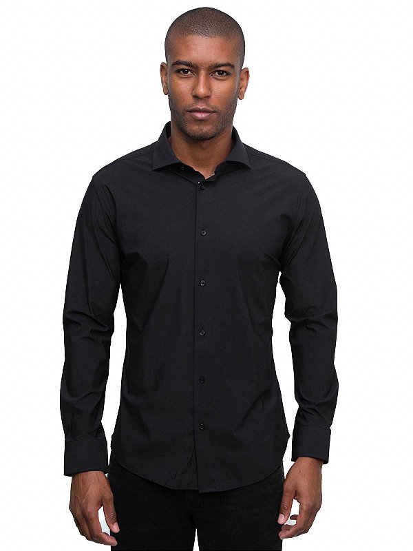 Camisa Tech Manga Longa Slim Preto Ville de France