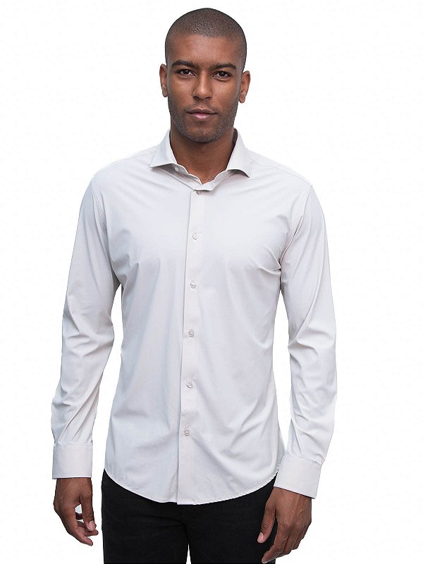 Camisa Tech Manga Longa Slim Areia Ville de France