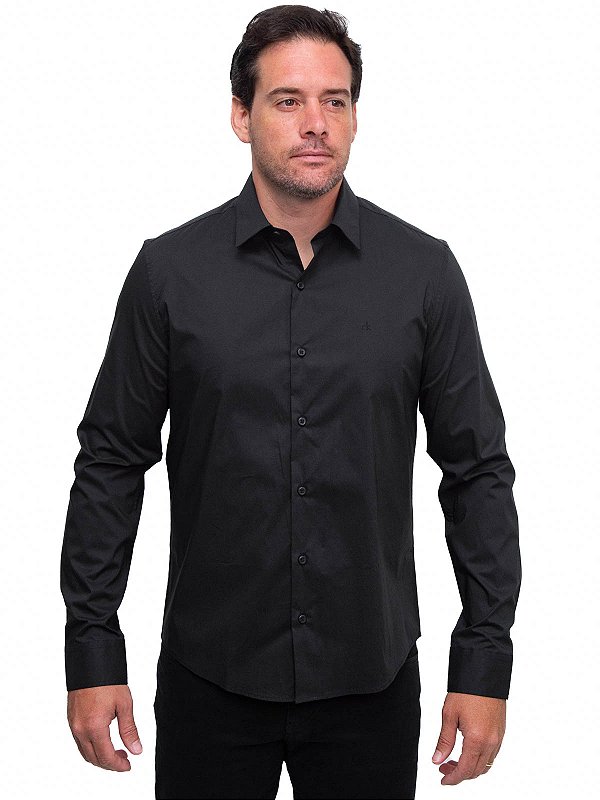 Camisa Manga Longa Slim Essentials Preto Calvin Klein