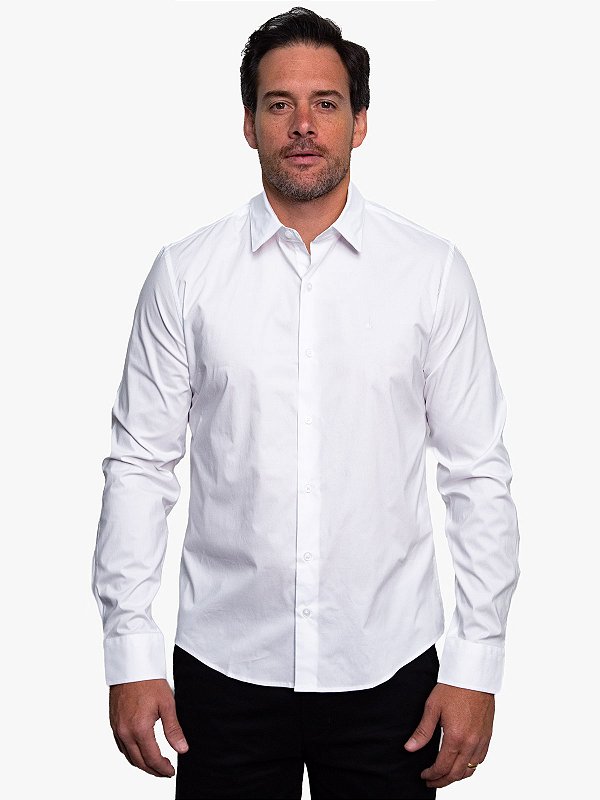 Camisa Manga Longa Essentials Slim Branco Calvin Klein