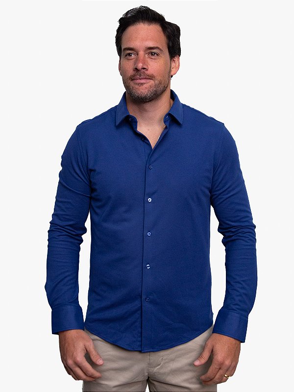 Camisa Tech Flex Manga Longa Slim Azul Ville de France