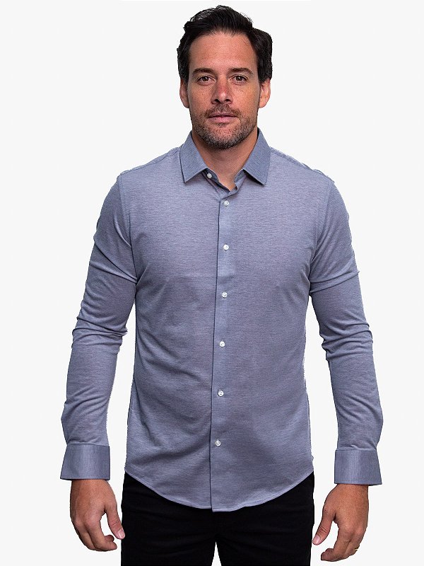 Camisa Tech Flex Manga Longa Slim Cinza Ville de France