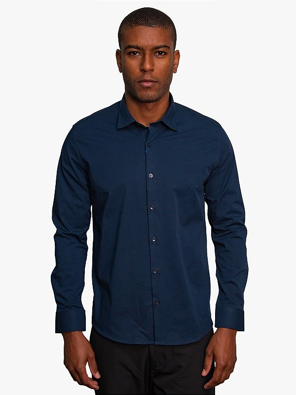 Camisa Manga Longa Relaxed Fit Tricoline Marinho Docthos