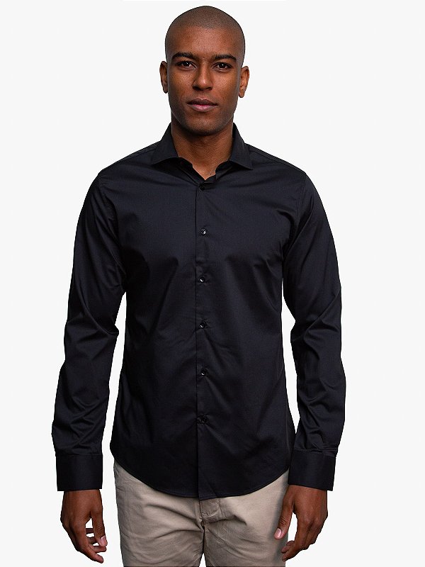 Camisa Manga Longa Tencel Preto Ville de France