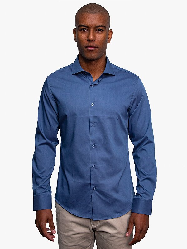 Camisa Manga Longa Tencel Azul Ville de France
