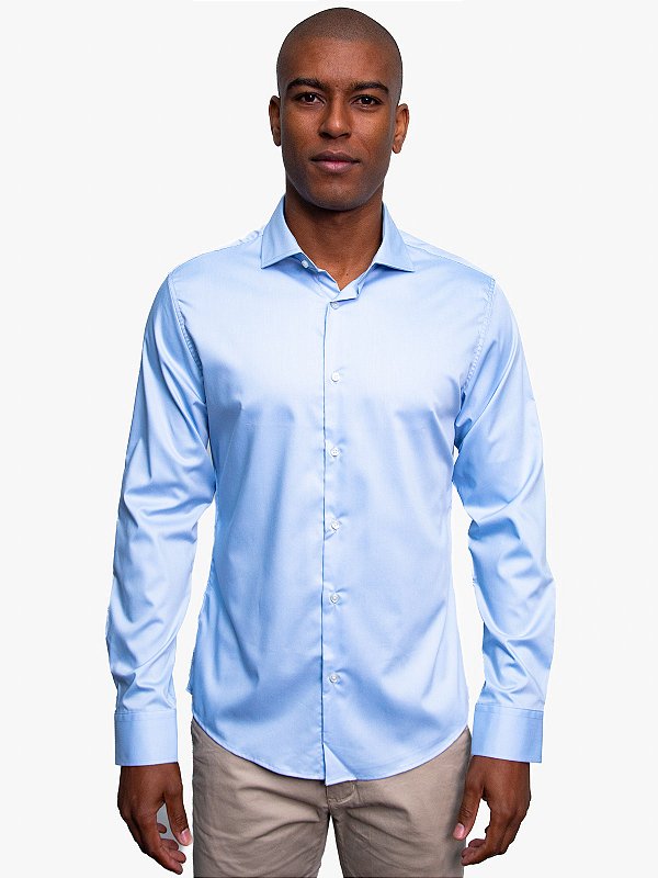 Camisa Manga Longa Tencel Azul Claro Ville de France