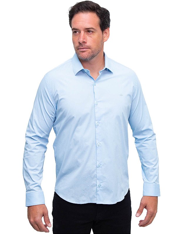 Camisa Manga Longa Relaxed Fit Tricoline Azul Celeste Docthos