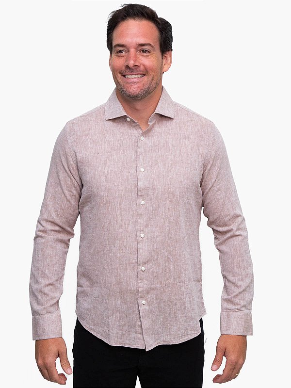 Camisa Linho Manga Longa Areia Ville de France