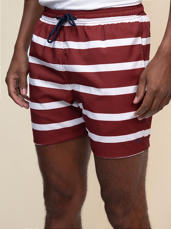 Shorts Estampado Listrado Docthos Vermelho