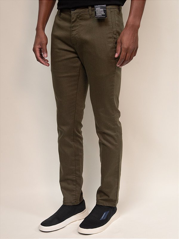 Calça Sarja Andrews Bolso Faca Ville de France Oliva