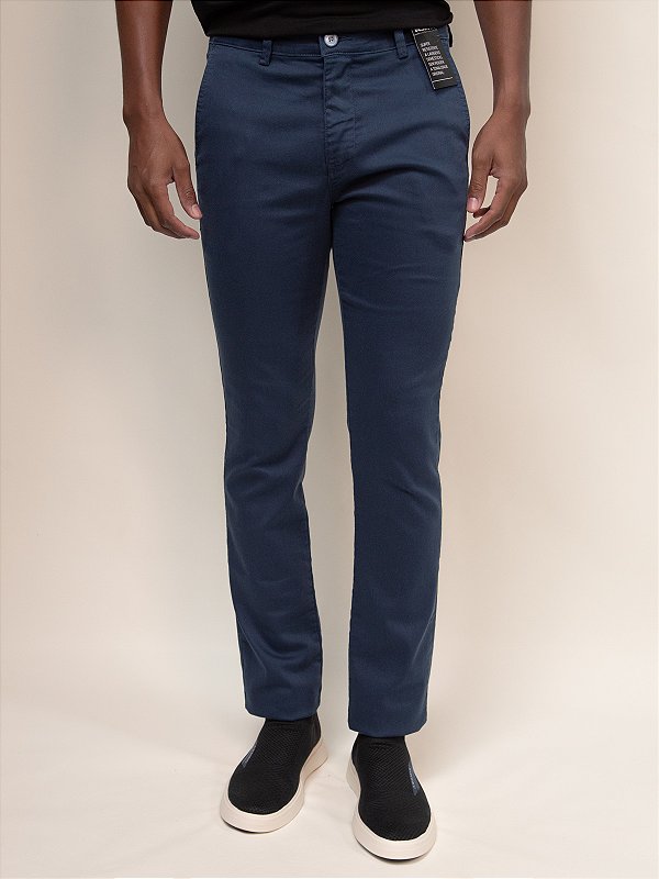 Calça Sarja Andrews Bolso Faca Ville de France Azul Petroleo