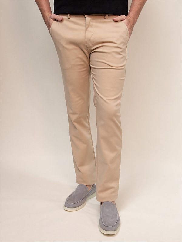 Calça Sarja Chino Slim Cotton Ville de France Khaki