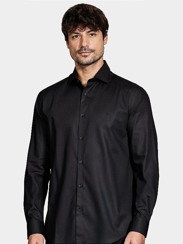 Camisa Aramis Manga Longa Algodão Maquinetada Stretch Preto