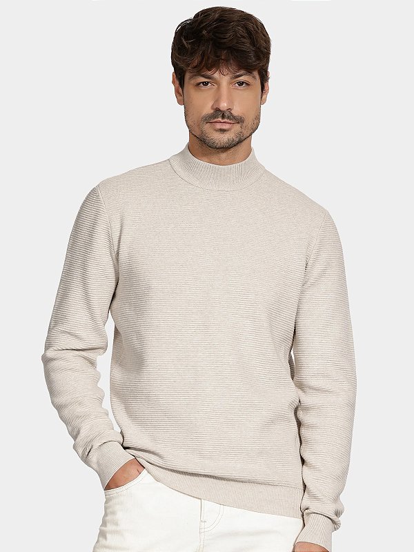 Tricot Aramis Manga Longa Gola Midi Nervuras Palha