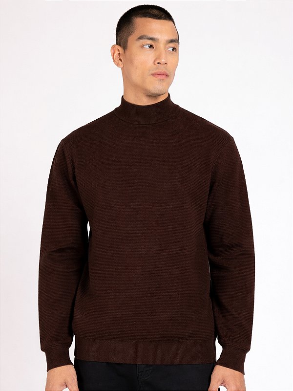 Tricot Aramis Manga Longa Gola Midi Nervuras Café