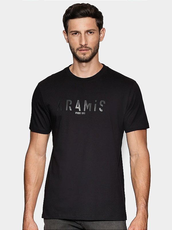 Camiseta Manga Curta Estampa Aramis Geométrico Preto