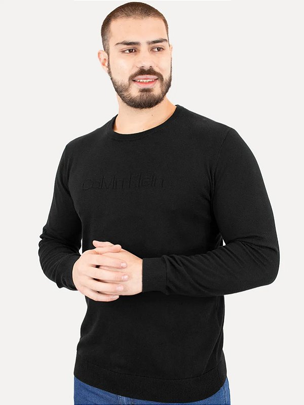 Suéter Calvin Klein Crewneck Tricot Liso Preto