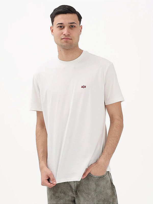Camiseta Armani Exchange Manga Curta com bordado A|X Creme