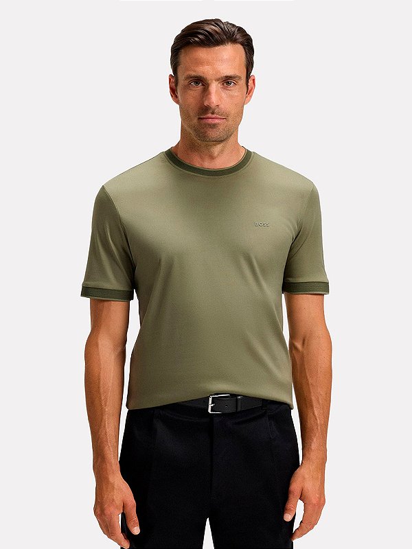 Camiseta Boss Slim em Algodão Mercerizado H-Tessler Verde Militar