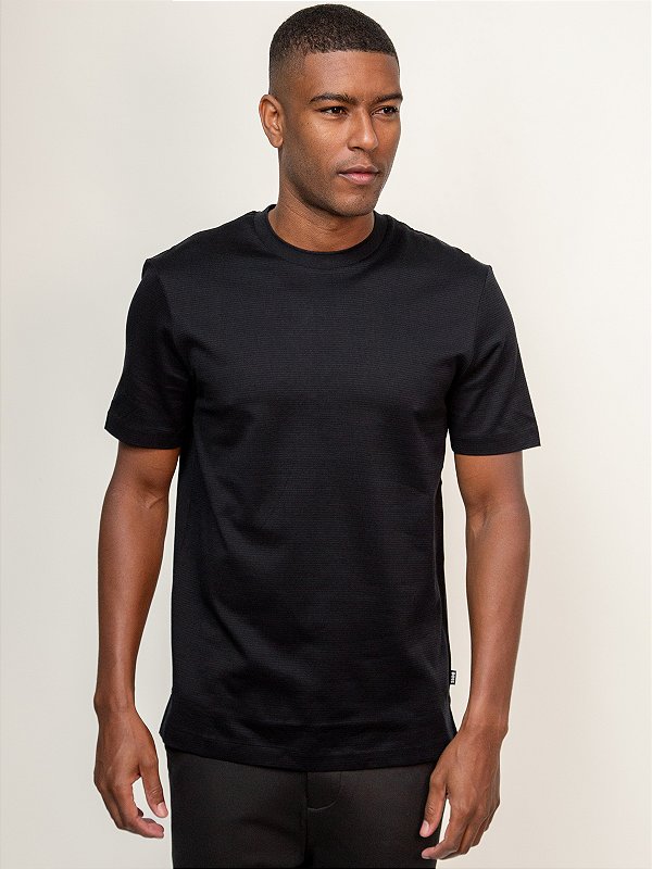 Camiseta Boss em Algodão Mercerizado com Micropadrão H-Thompsom Preto