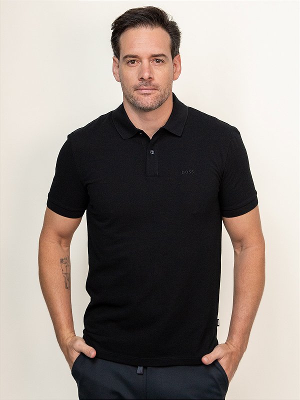 Polo Boss Piquet Pallas Regular Fit com Logo Bordado Preto