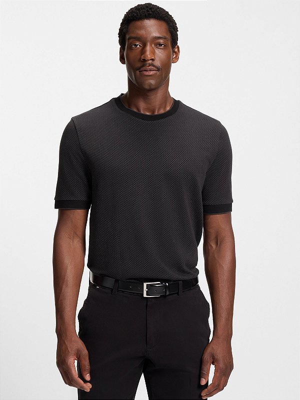 Camiseta Boss H- Thompson de Algodão Mercerizado com Estrutura Bicolor Preto