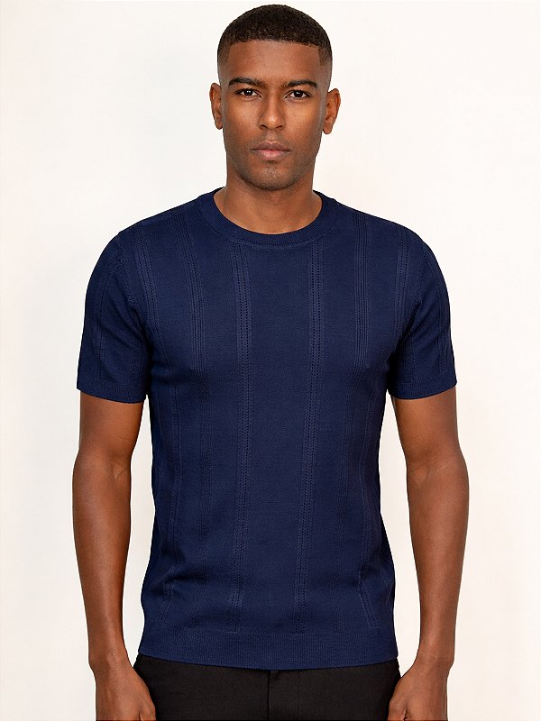 Camiseta Tricot Viscose Ville de France Line Texture Marinho