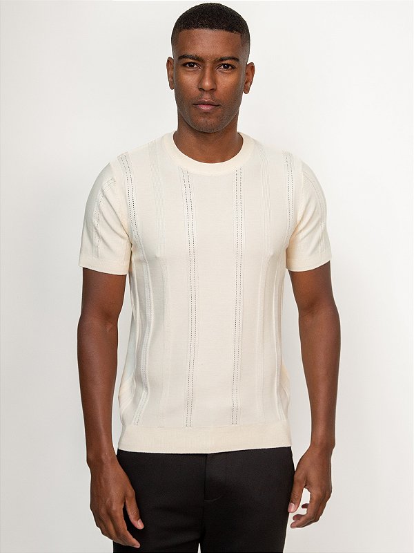 Camiseta Tricot Viscose Ville de France Line Texture Creme