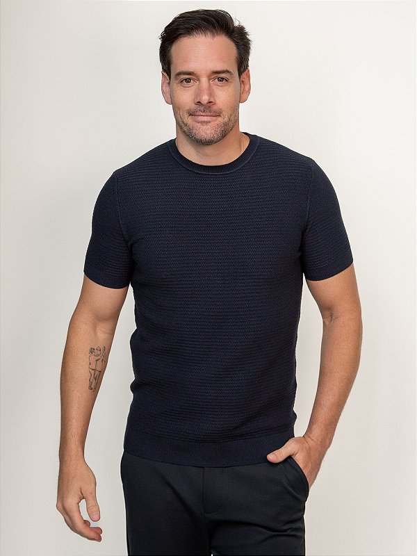 Camiseta Tricot Viscose Ville de France Grain Texture Marinho