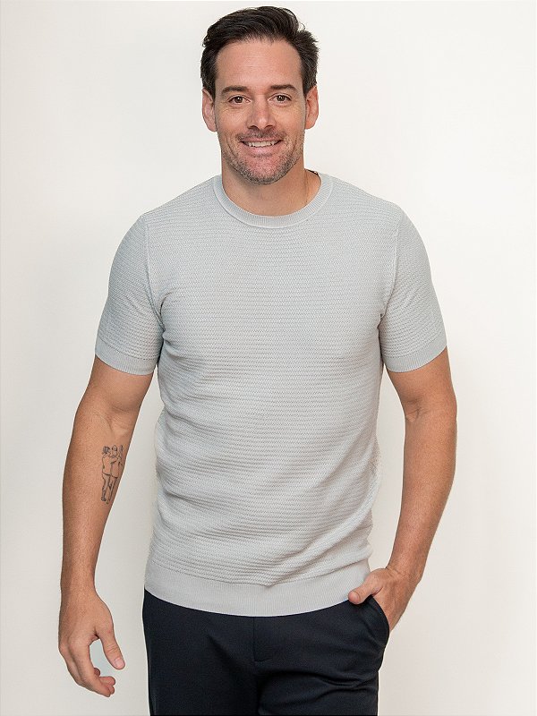 Camiseta Tricot Viscose Ville de France Grain Texture Cinza