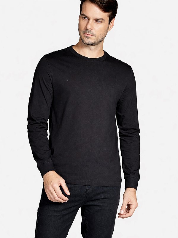 Camiseta Manga Longa Aramis Malha Básica Preto