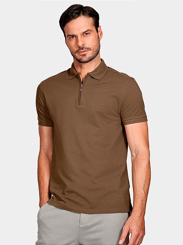 Polo Piquet Zíper Aramis Charuto