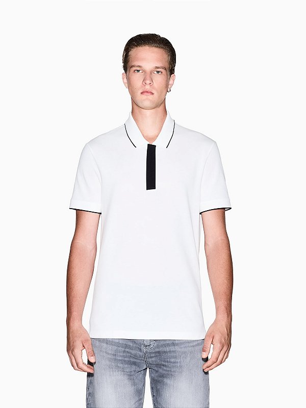 Polo Armani Exchange com Detalhe de Botão Slim Fit Off White