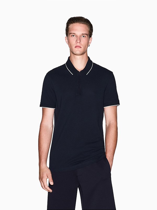 Polo Armani Exchange com Detalhe de Botão Slim Fit Navy