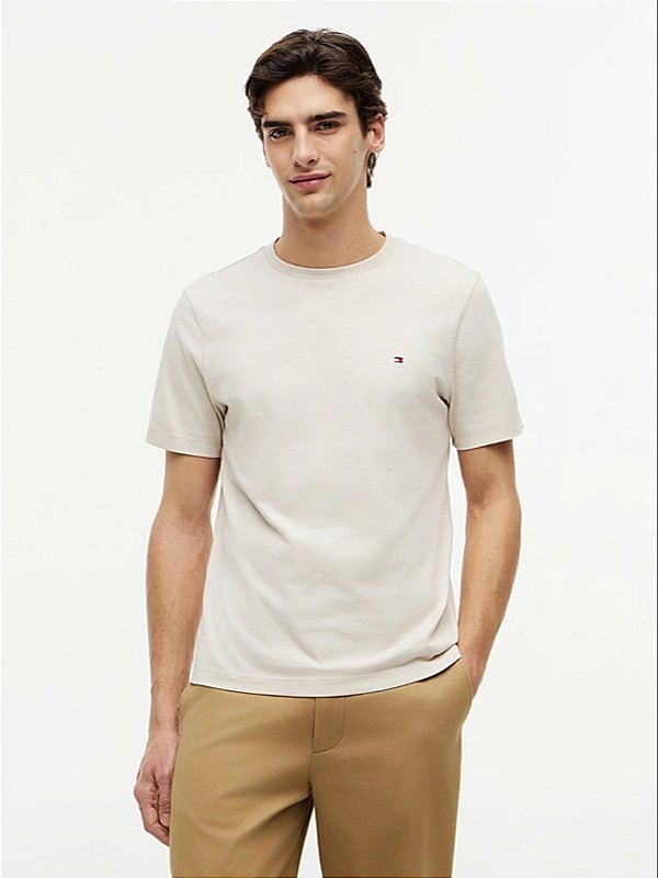 Camiseta de Gola Redonda com Bordado da Bandeira Tommy Hilfiger News print
