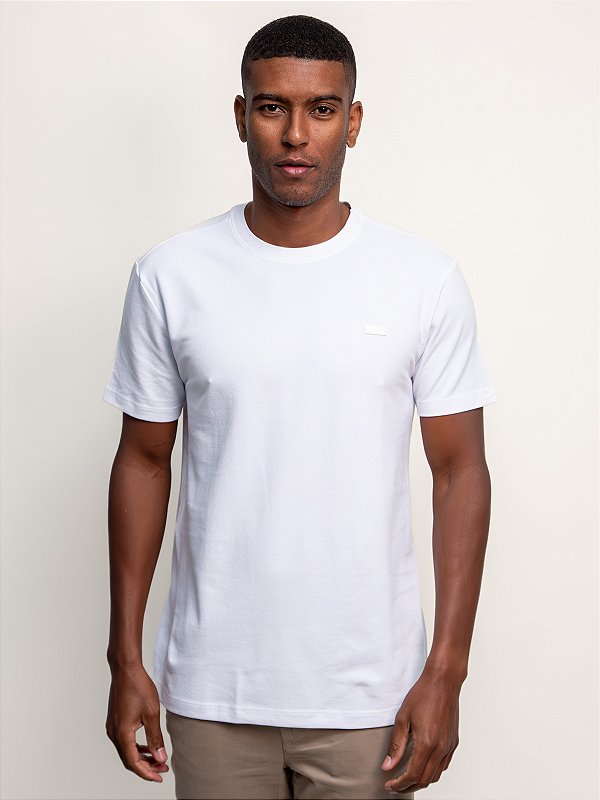 Camiseta Calvin Klein Manga Curta Piquet Patch Borracha Branco
